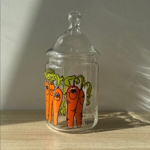 Vintage Hildi Anthromorphic Anchor Hocking Carrots Glass Jars Canister Kitsch